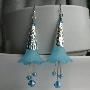 Light Blue Lucite Flower Dangle Earrings